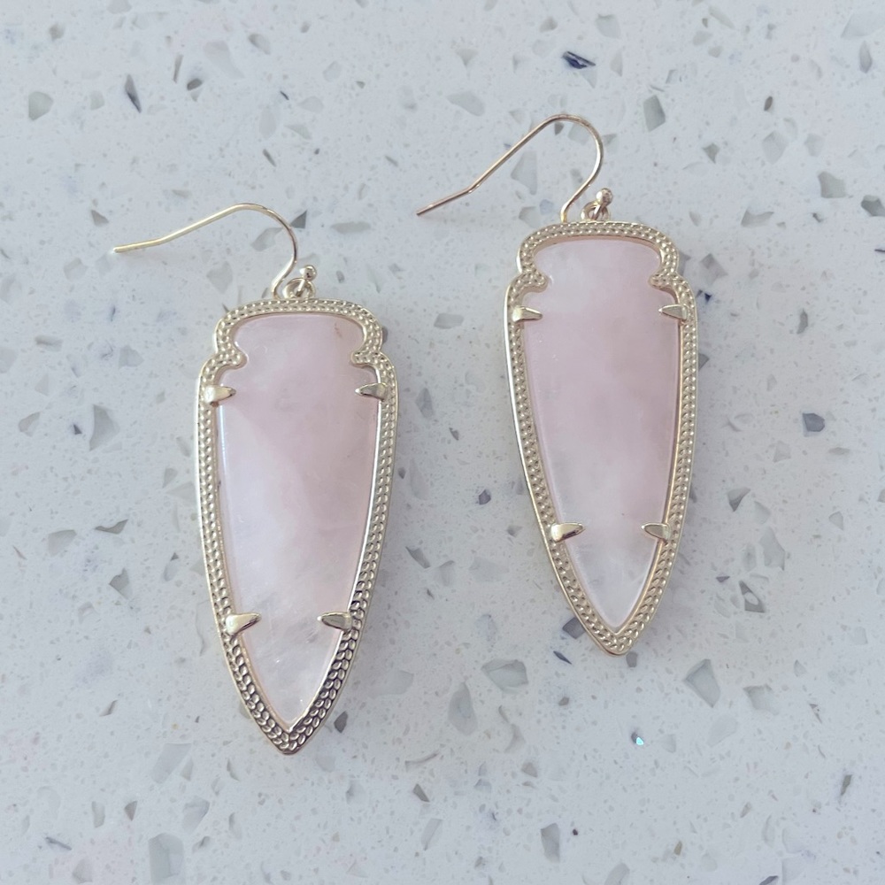 Kendra Scott Gold Drop Earrings in Rose Quartz